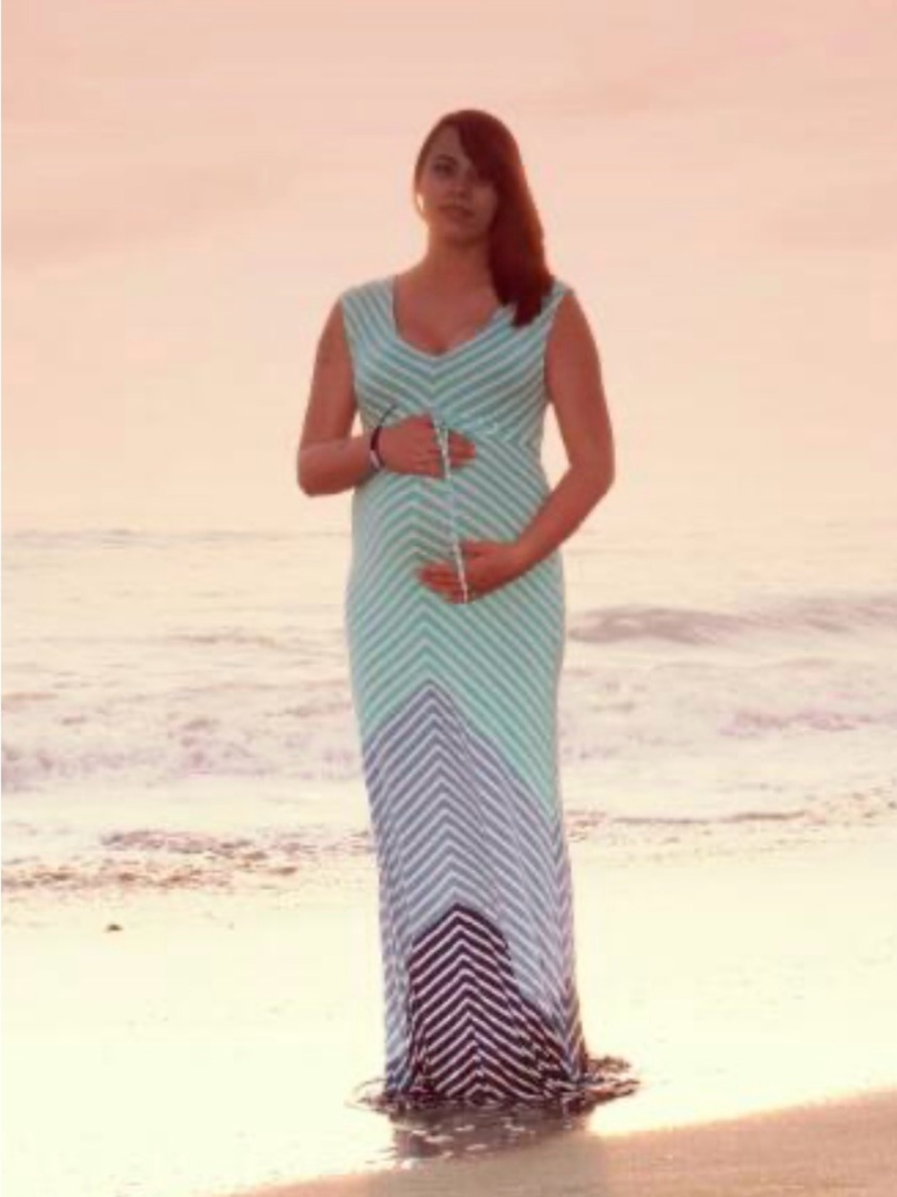 Jessica Simpson Mint and Navy Chevron V‑Neck Maxi Dress